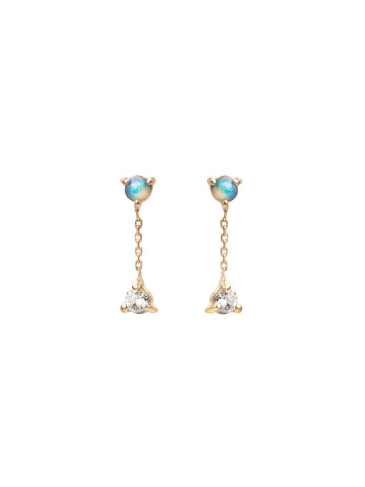 Wwake Small Two Step Chain Earrings - Opal And Diamond