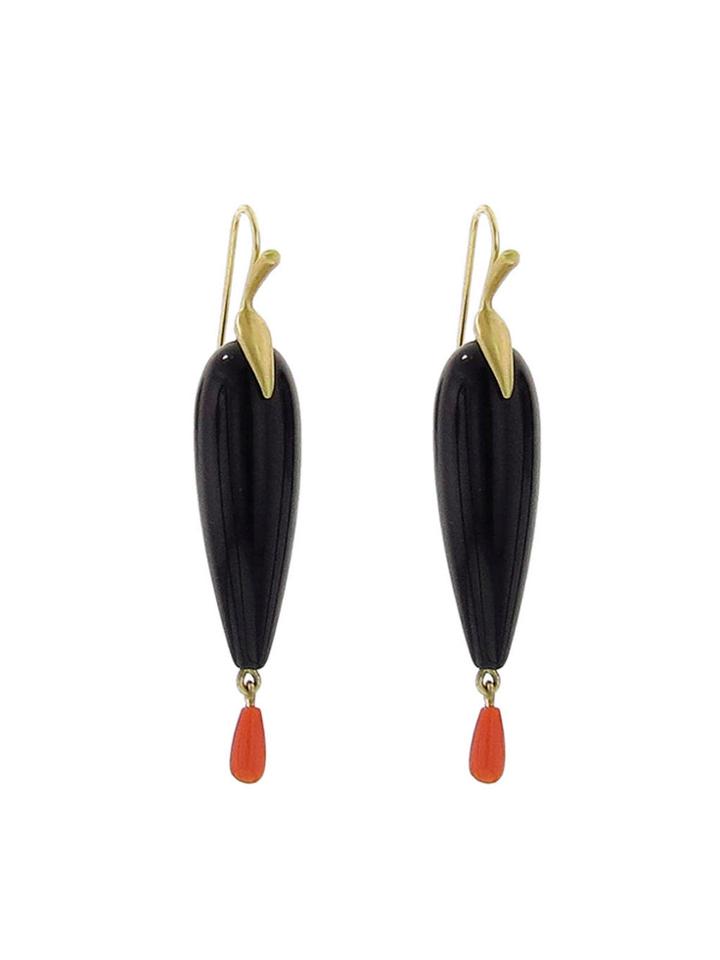 Annette Ferdinandsen Black Onyx Raven Earrings - Yellow Gold
