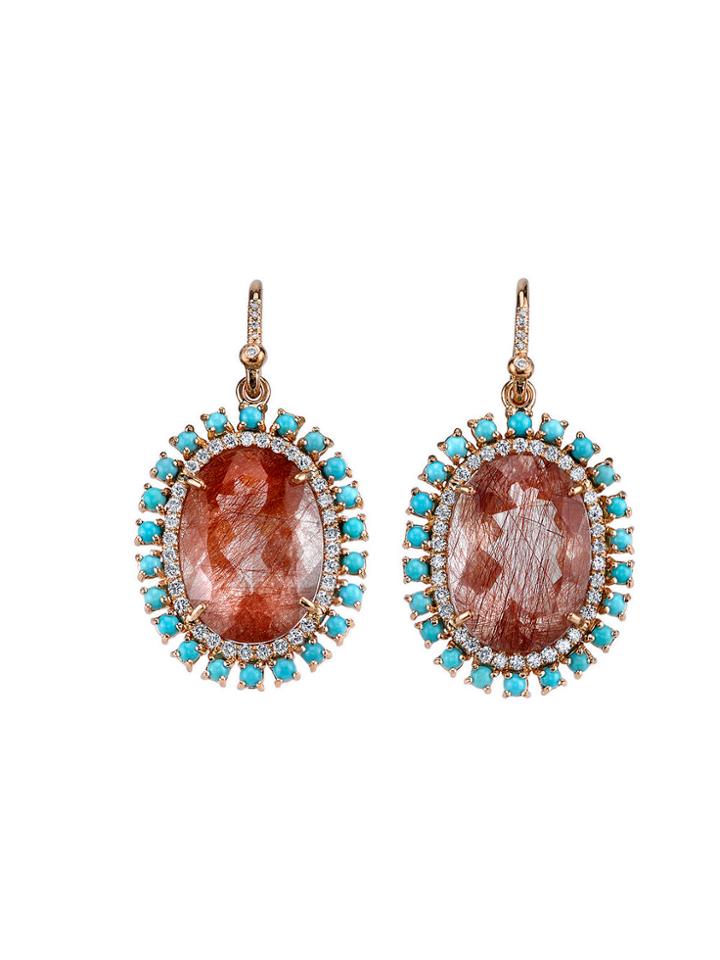 Irene Neuwirth Rutile Quartz And Turquoise Drop Earrings