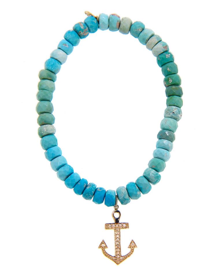 Sydney Evan Diamond Anchor On Turquoise - Yellow Gold
