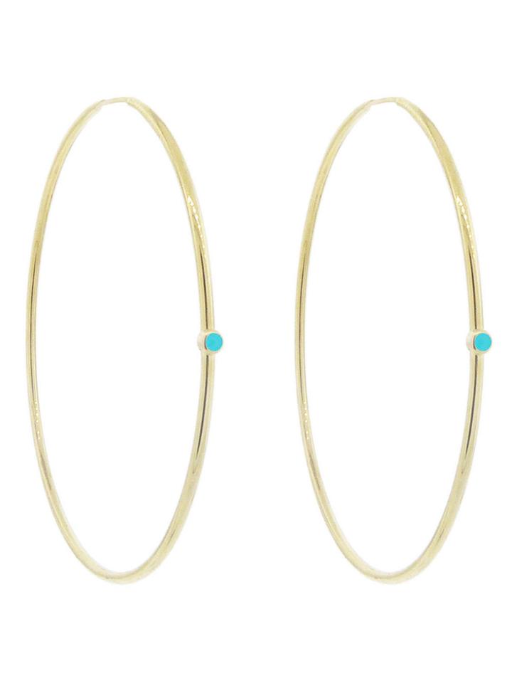 Jennifer Meyer Large Hoops With Turquoise Accents - Yellow Gold