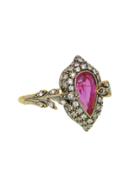 Cathy Waterman Pink Sapphire Blackened Double Leaf Arabesque Ring - 22 Karat Gold