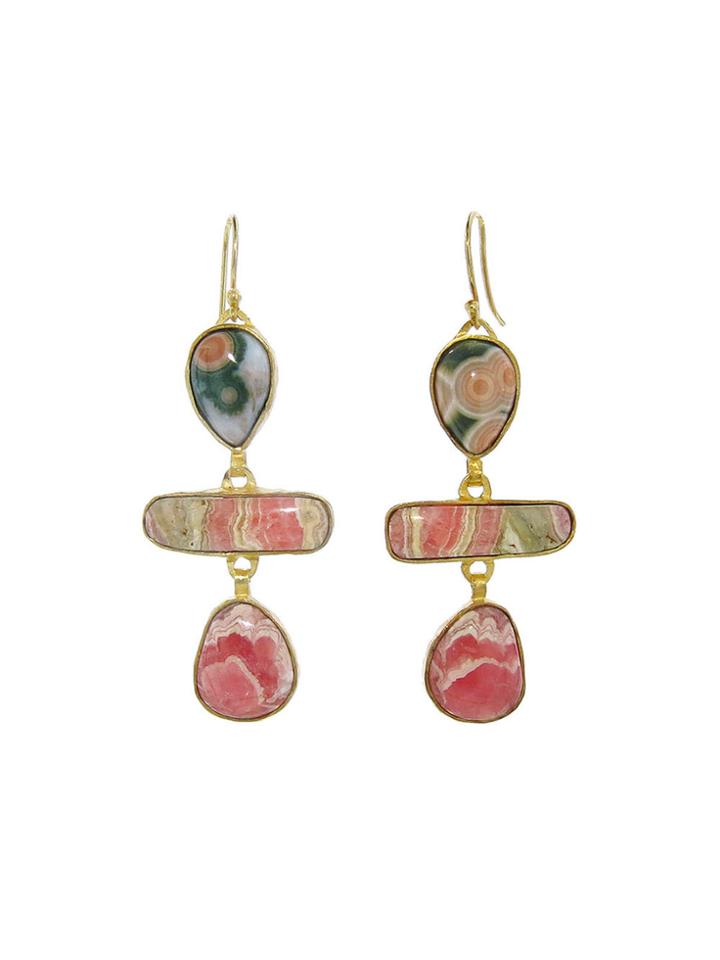 Heather Benjamin Jasper And Rhodochrosite Drop Earrings