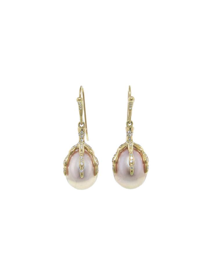 Annette Ferdinandsen Pink South Sea Pearl Claw Earrings With Diamonds