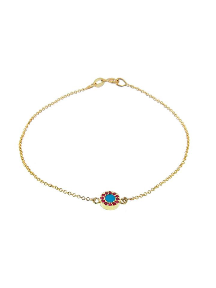 Jennifer Meyer Turquoise And Ruby Circle Inlay Bracelet