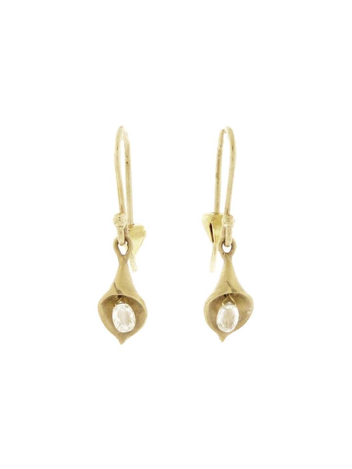 Annette Ferdinandsen Tiny Gold Calla Lily Earrings In 18 Karat With Diamonds