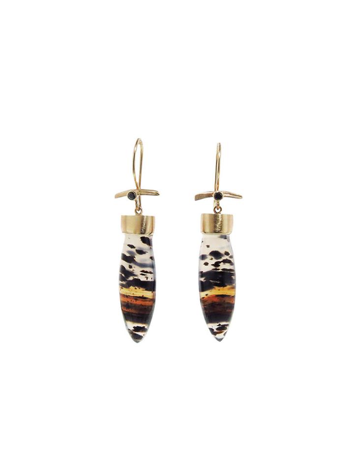 Jamie Joseph Diamond Stick With Montana Agate Earrings