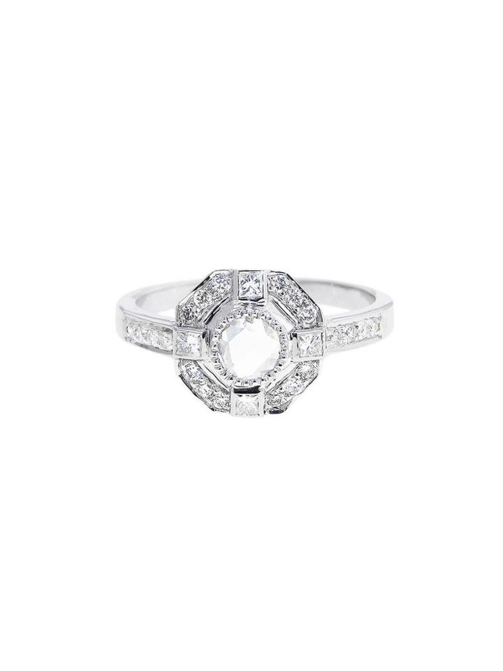 Sethi Couture Rose Cut Diamond Ring In White Gold