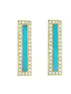 Jennifer Meyer Diamond Turquoise Inlay Long Bar Studs - Yellow Gold