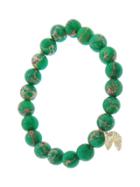Sydney Evan Fortune Cookie In Yellow Gold With Diamonds On Natural Chrysoprase Bead Bracelet