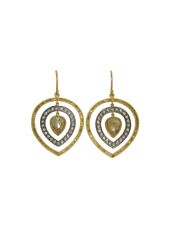 Todd Reed Modern Small Diamond Teardrop Earrings In Oxidized Sterling Silver And Yellow Gold