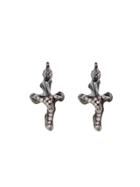 Lucifer Vir Honestus Cross Earrings With Diamonds - Blackened Gold