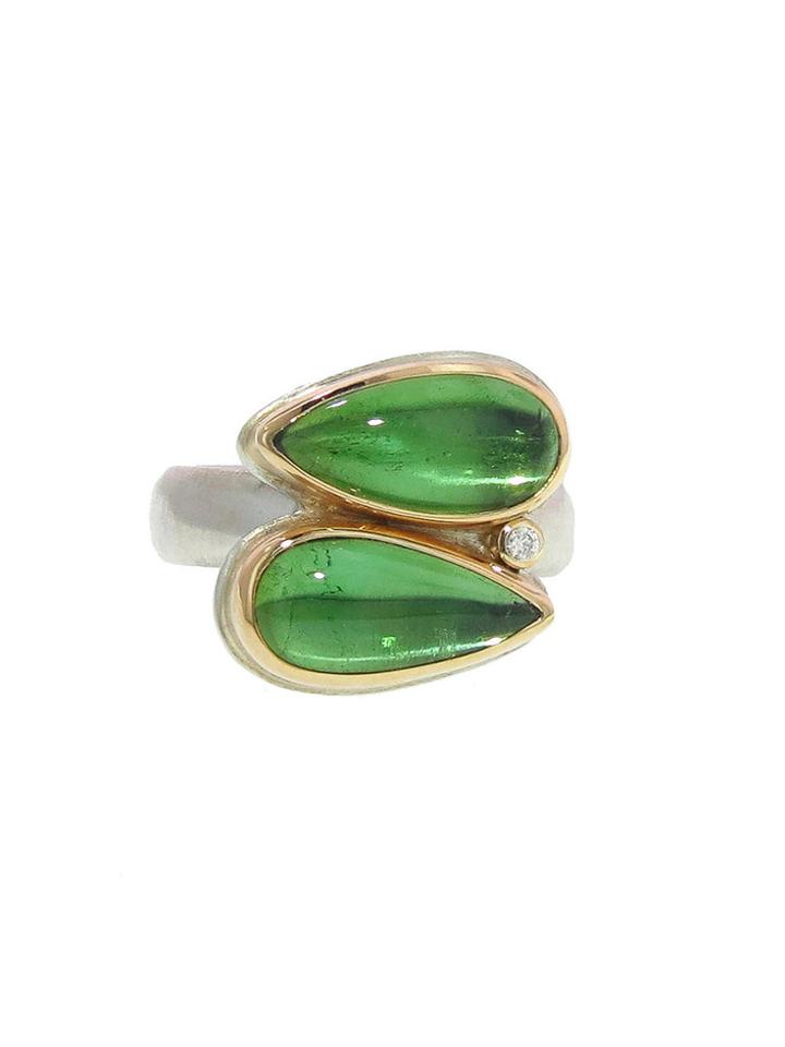 Jamie Joseph Double Green Tourmaline Pear Ring With Diamond