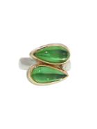 Jamie Joseph Double Green Tourmaline Pear Ring With Diamond