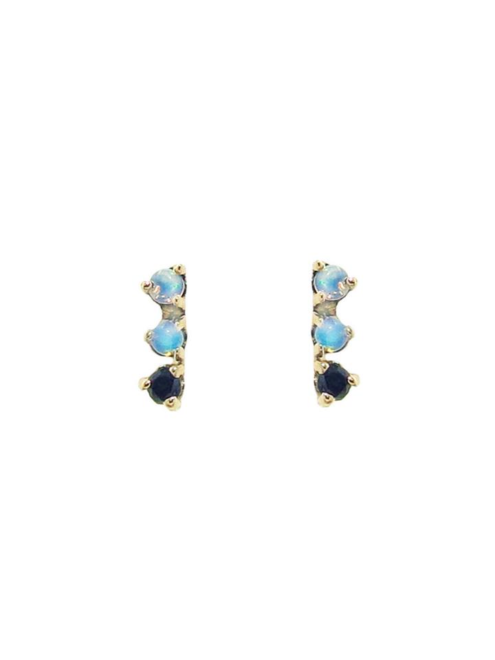 Wwake Three-step Opal And Black Diamond Earrings