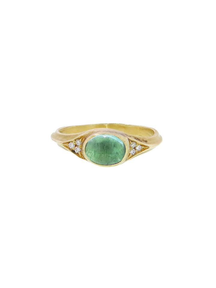 Ten Thousand Things Green Tourmaline Ring With Diamonds In Yellow Gold