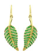 Jennifer Meyer Emerald Leaf Drop Earrings In Yellow Gold