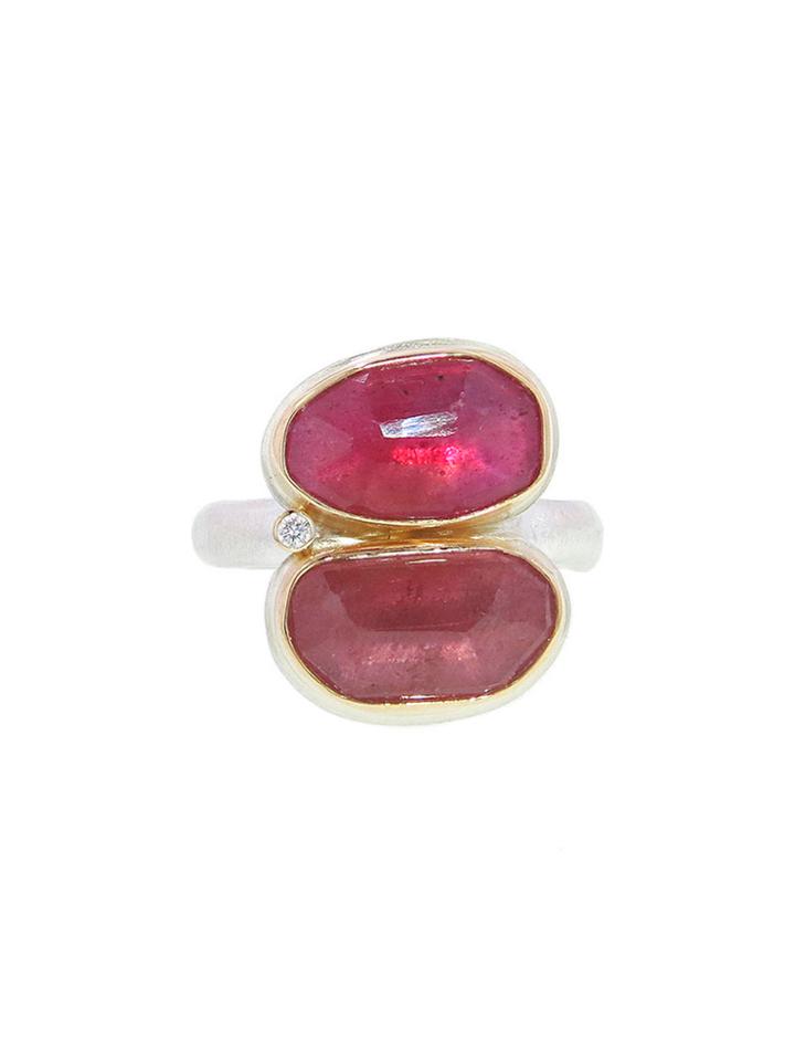 Jamie Joseph Double Faceted Pink Sapphire Ring With Diamond