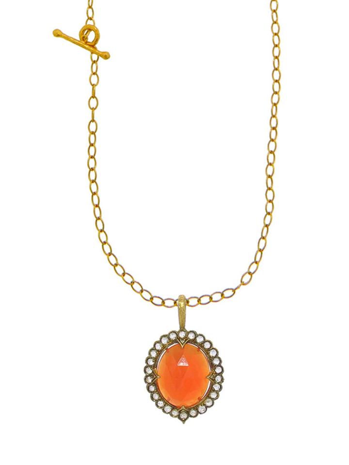 Cathy Waterman Scalloped Frame Fire Opal Pendant - 22 Karat Gold