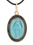 Pippo Perez Holy Mary Pendant In Rose Gold With Black Diamonds - Blue Enamel Center
