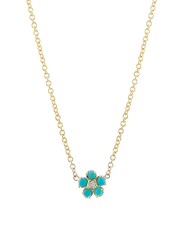 Jennifer Meyer Turquoise And Diamond Flower Necklace