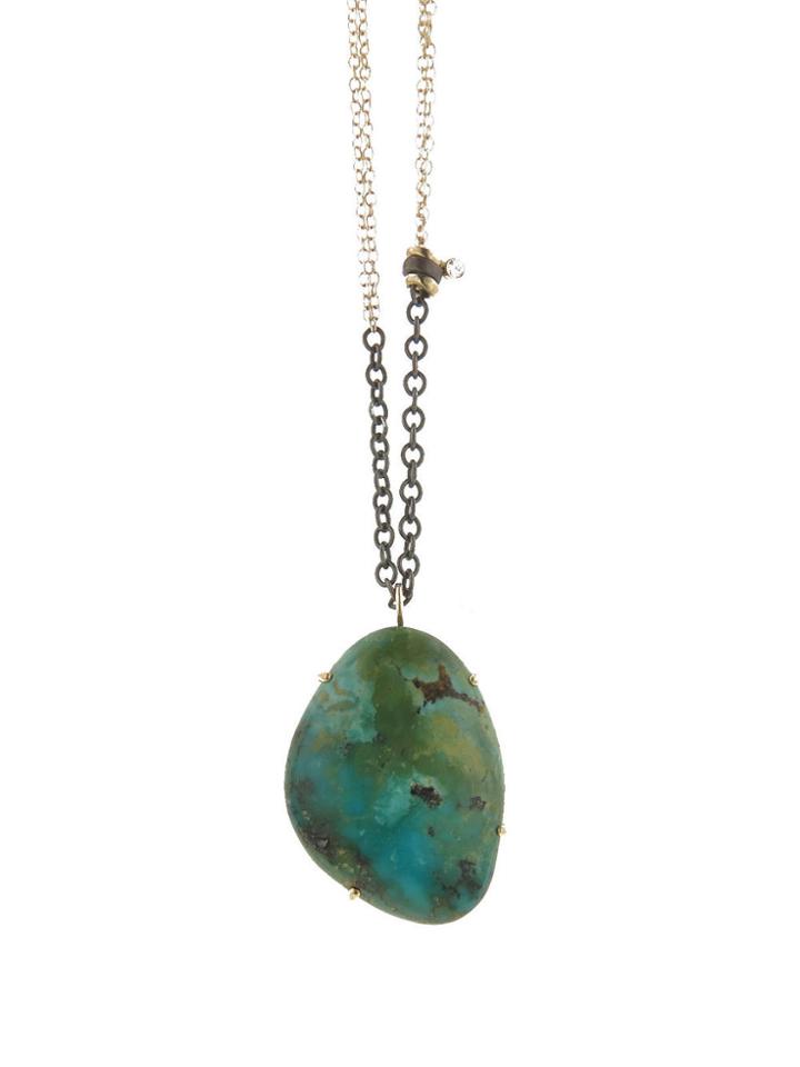 Jamie Joseph Large Turquoise Pendant On Zebra Chain