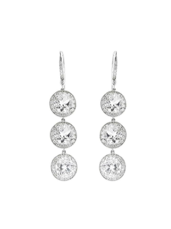 Andrea Fohrman Triple Drop Rock Crystal Earrings With Diamonds - White Gold