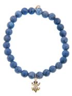 Sydney Evan Frog In Yellow Gold And Diamonds On Blue Coral Bead Bracelet