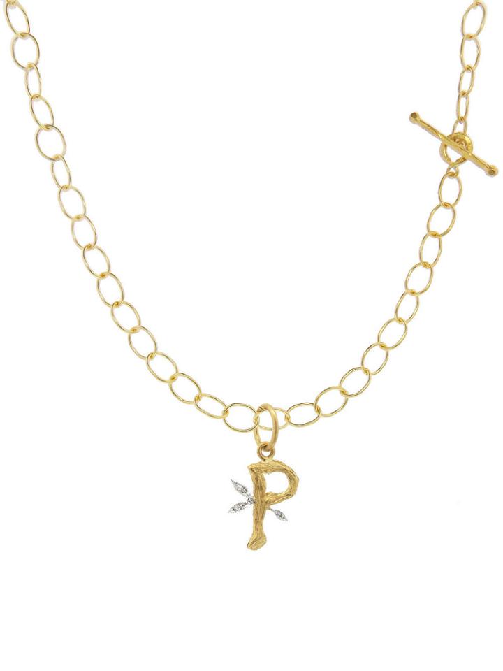 Cathy Waterman Branch Initial Charm - P - 22 Karat Gold Platinum