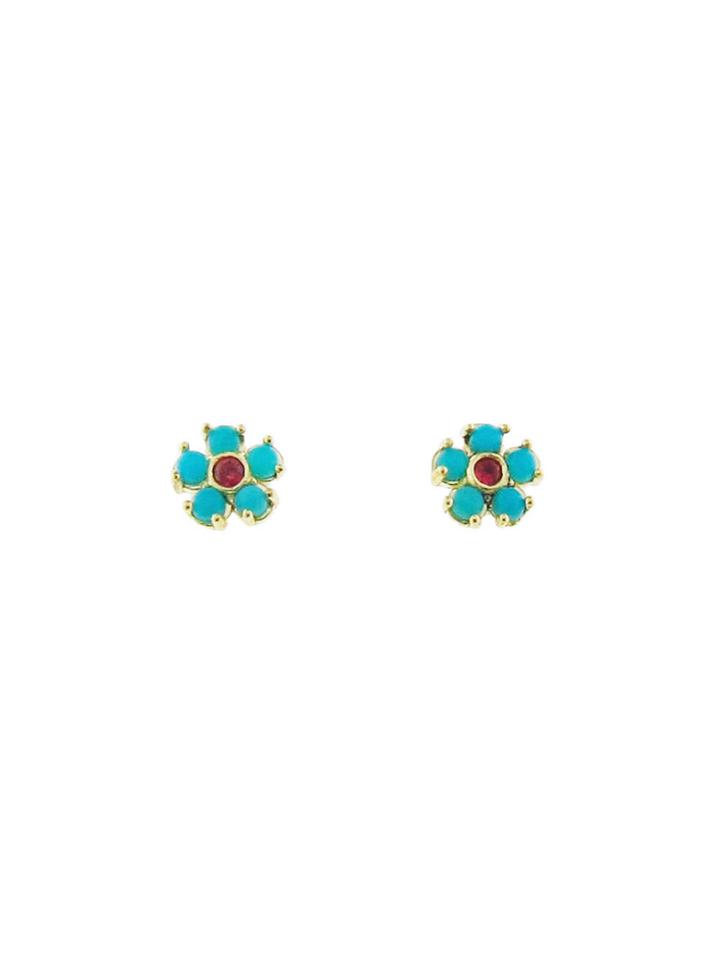 Jennifer Meyer Turquoise And Ruby Flower Earrings