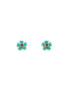 Jennifer Meyer Turquoise And Ruby Flower Earrings