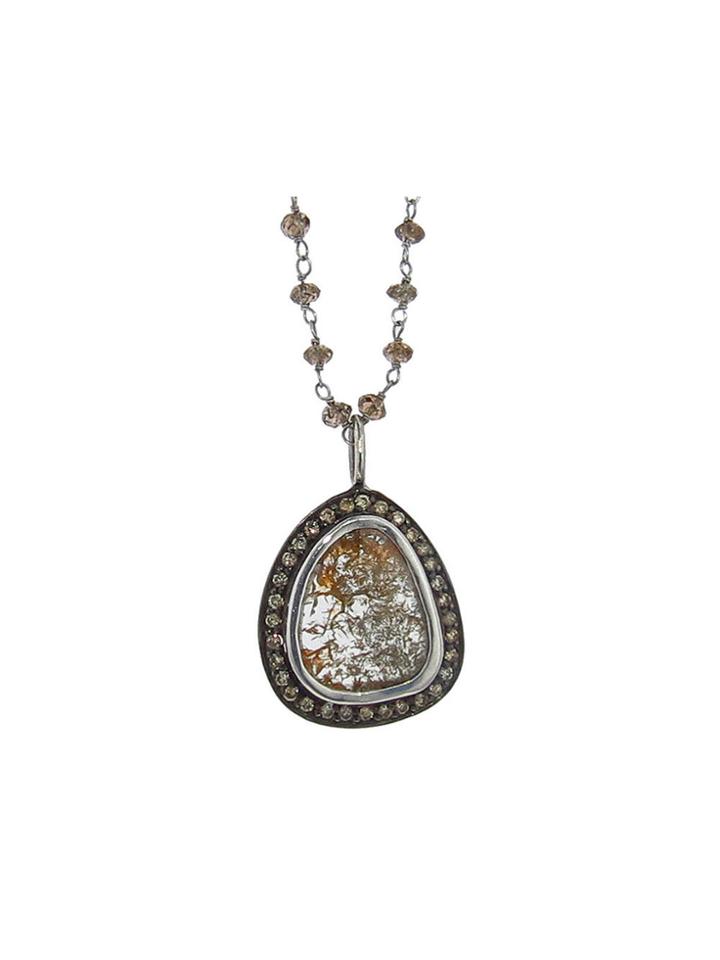 Sethi Couture Brown/grey Diamond Slice Pendant In White Gold On Brown Diamond Chain