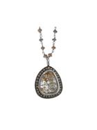Sethi Couture Brown/grey Diamond Slice Pendant In White Gold On Brown Diamond Chain
