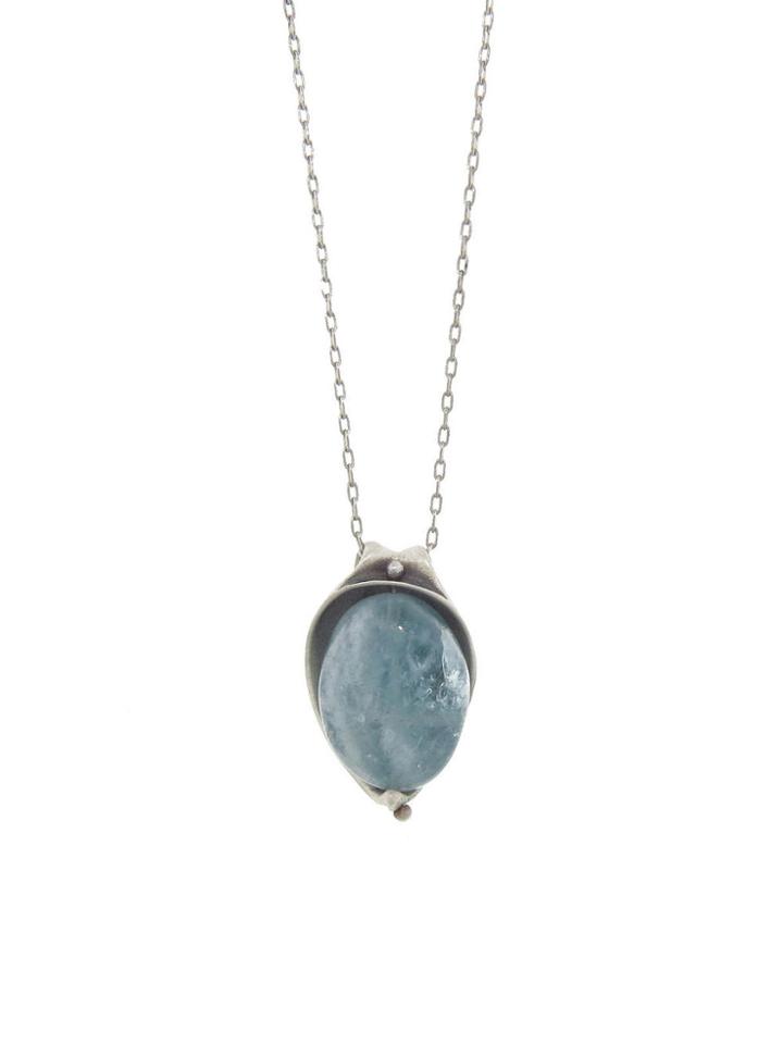 Ten Thousand Things Brushed Silver Leaf Cup Aqua Pendant