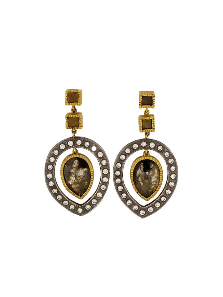Todd Reed Modern Diamond Teardrop Earrings In Oxidized Sterling Silver And Yellow Gold