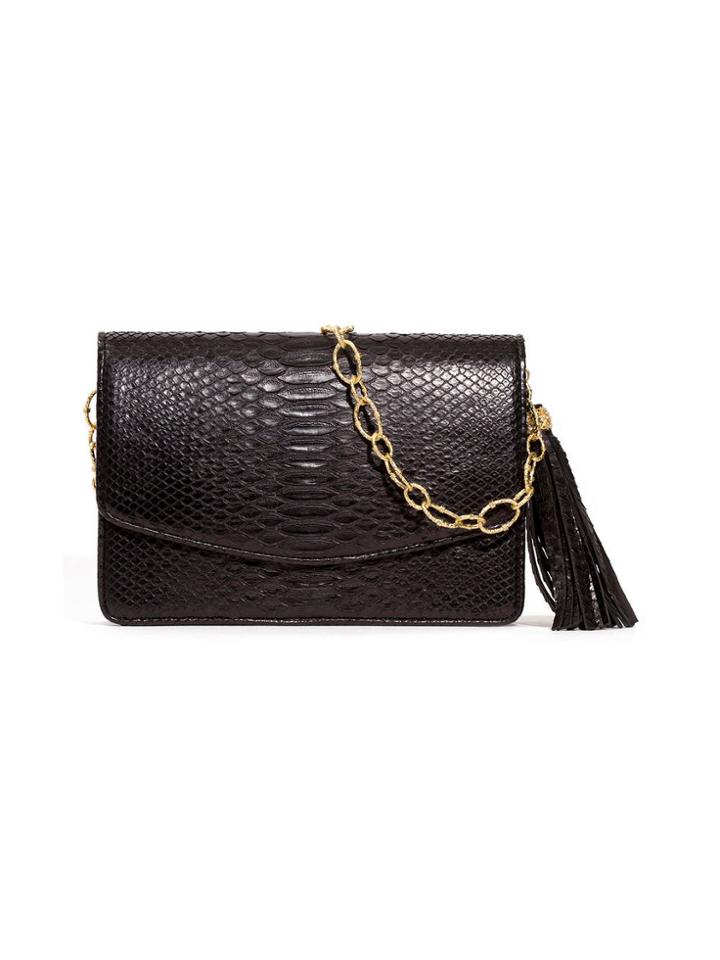 Armenta Black Mid-size Box Clutch - Waxed Python