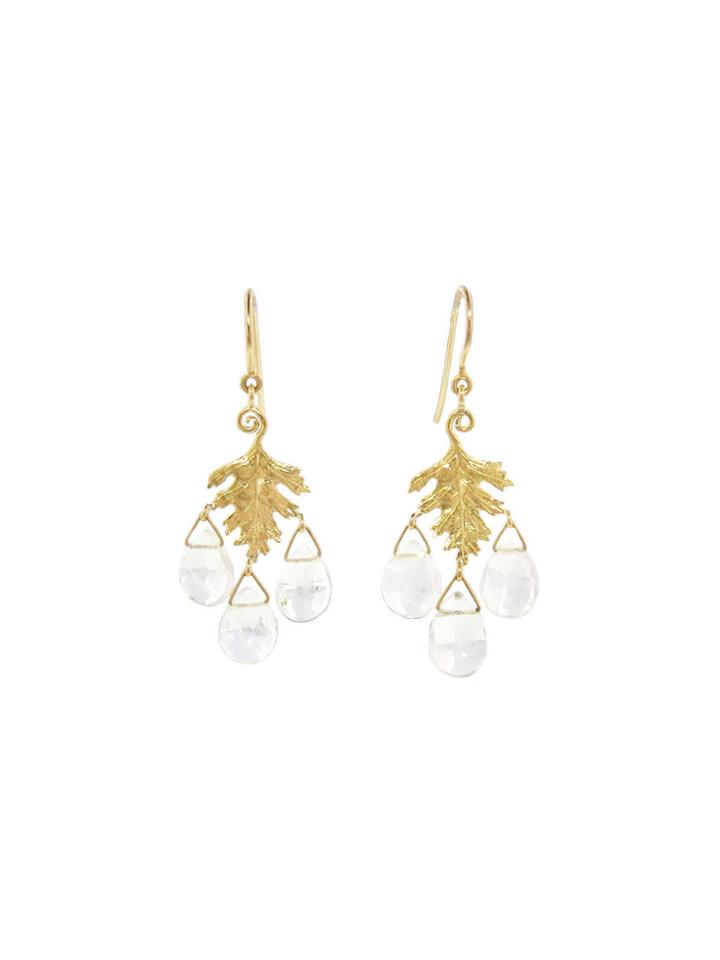 Cathy Waterman Rainbow Moonstone Small Leaf Earrings