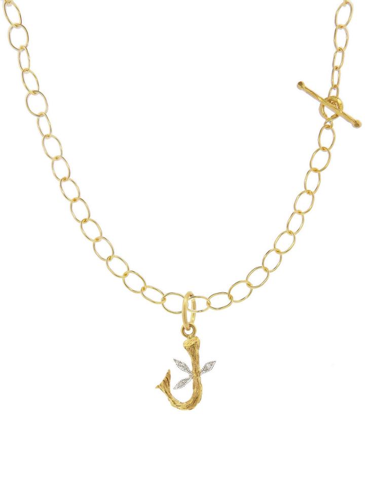 Cathy Waterman Branch Initial Charm - J - 22 Karat Gold Platinum
