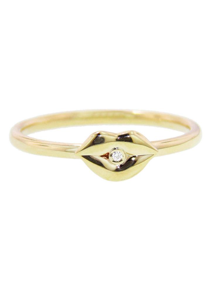 Sydney Evan Lips Ring With Diamond In Yellow Gold