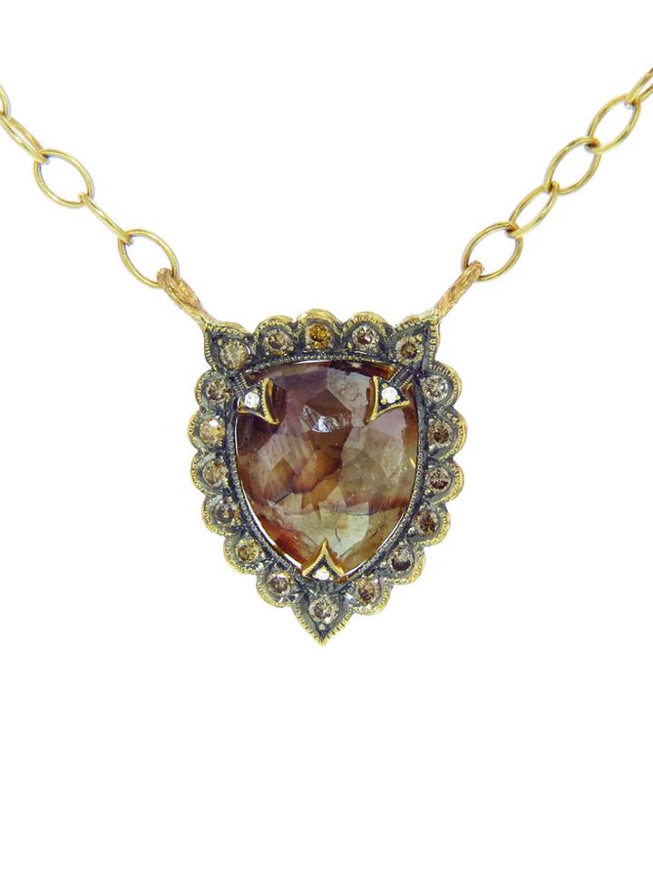 Cathy Waterman Rustic Diamond Shield Necklace - 22 Karat Gold