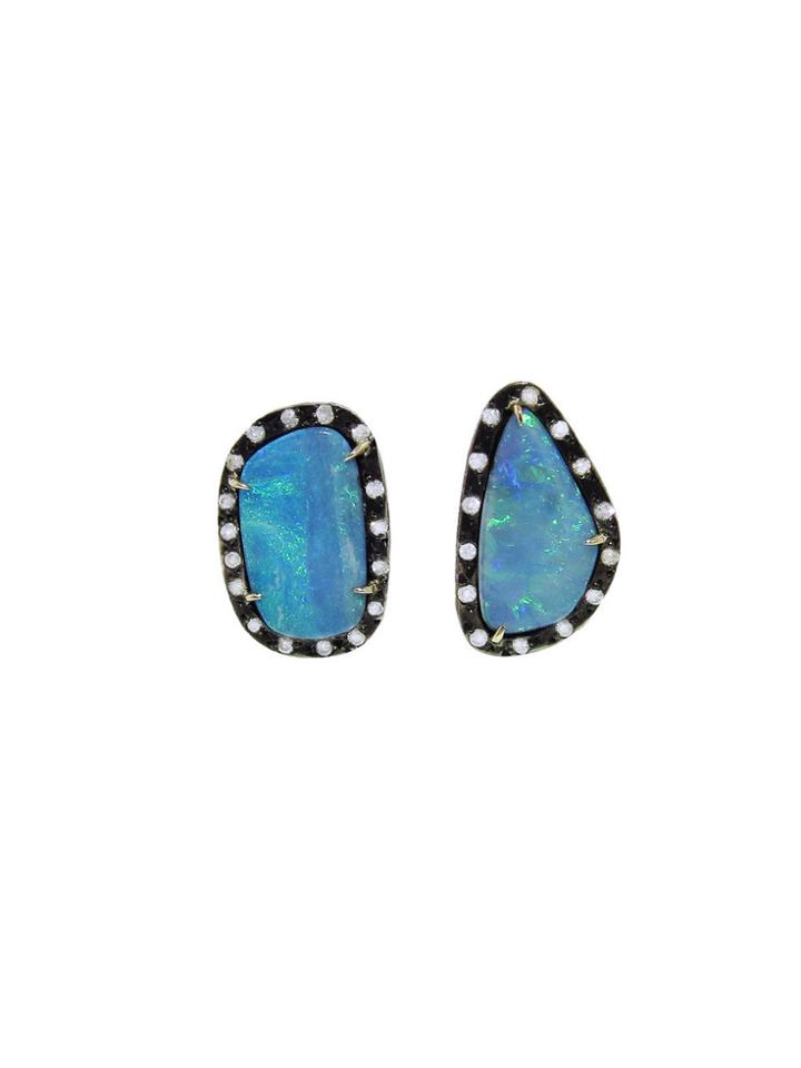 Deanna Hamro Boulder Opal Organic Earrings With Diamonds