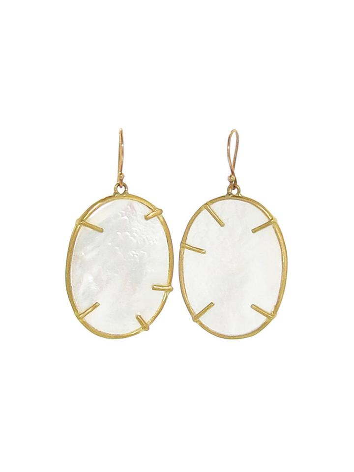 Annette Ferdinandsen Large Mother Of Pearl Lunaria Drop Earrings -yellow Gold