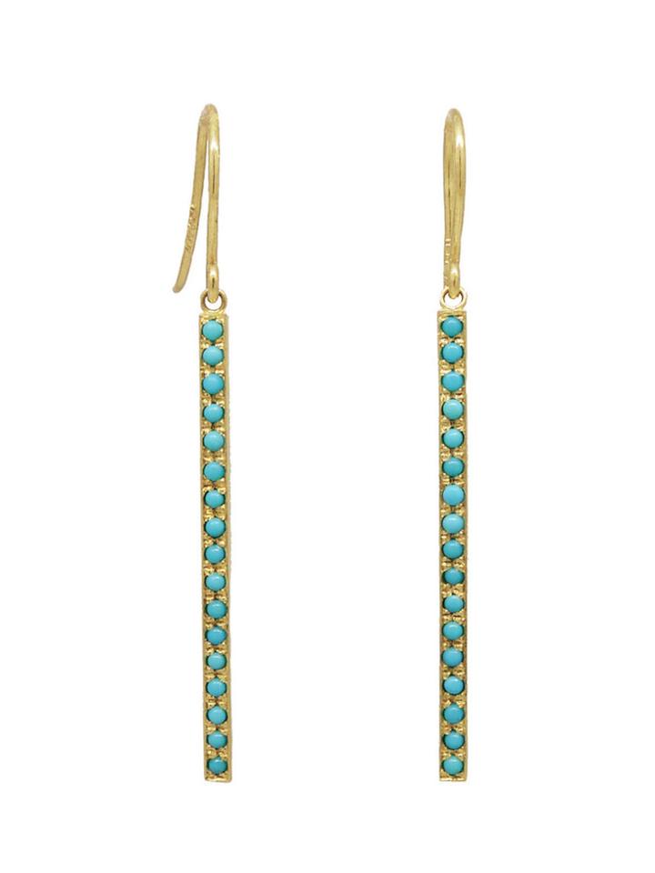 Jennifer Meyer Yellow Gold Turquoise Stick Drop Earrings