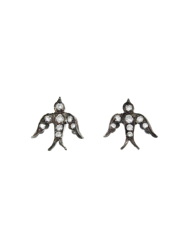 Blackbird And The Snow Diamond Bird Stud Earrings