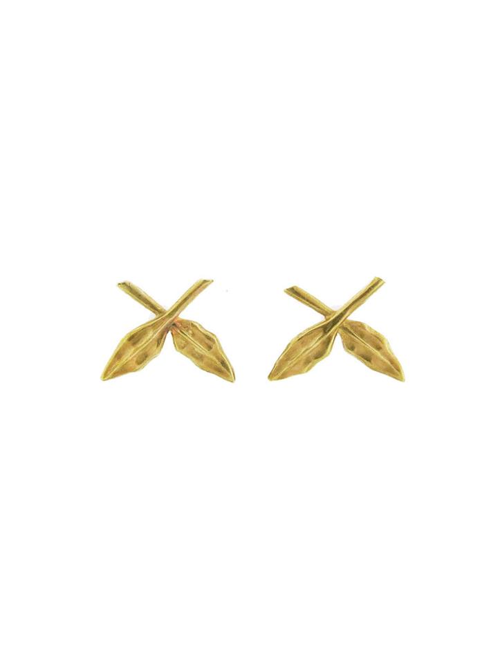 Cathy Waterman Crossed Leaf Studs - Yellow Gold