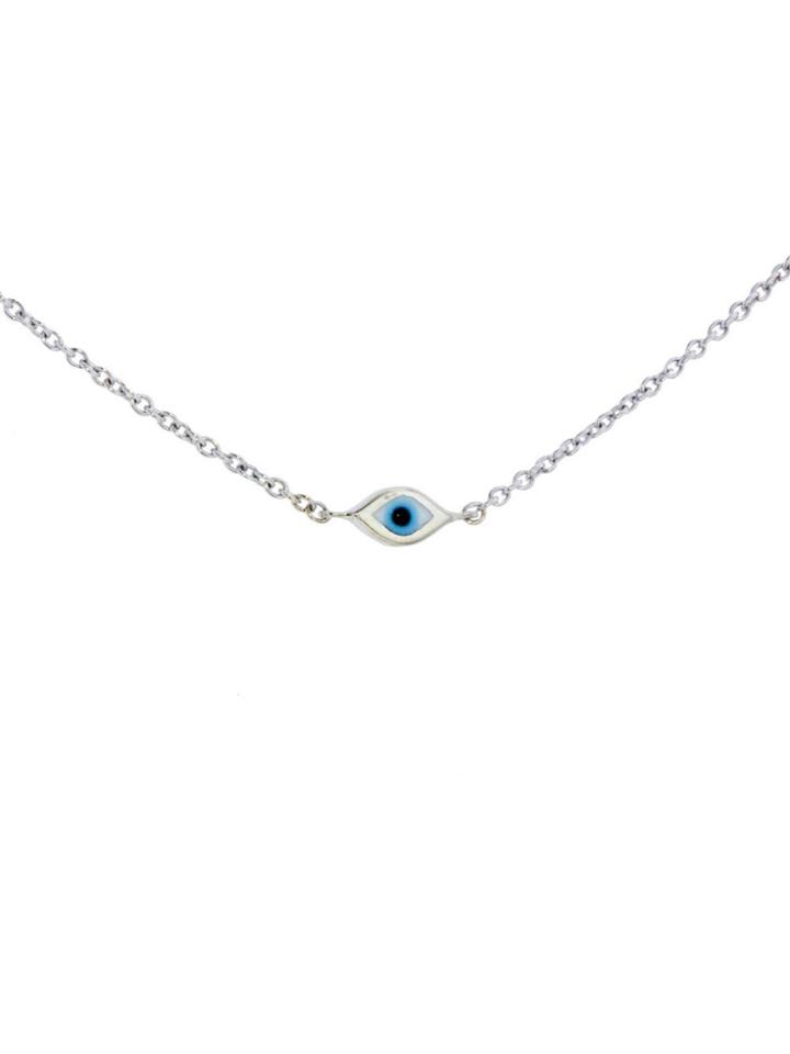 Sydney Evan Mini Enamel Evil Eye Bracelet In White Gold