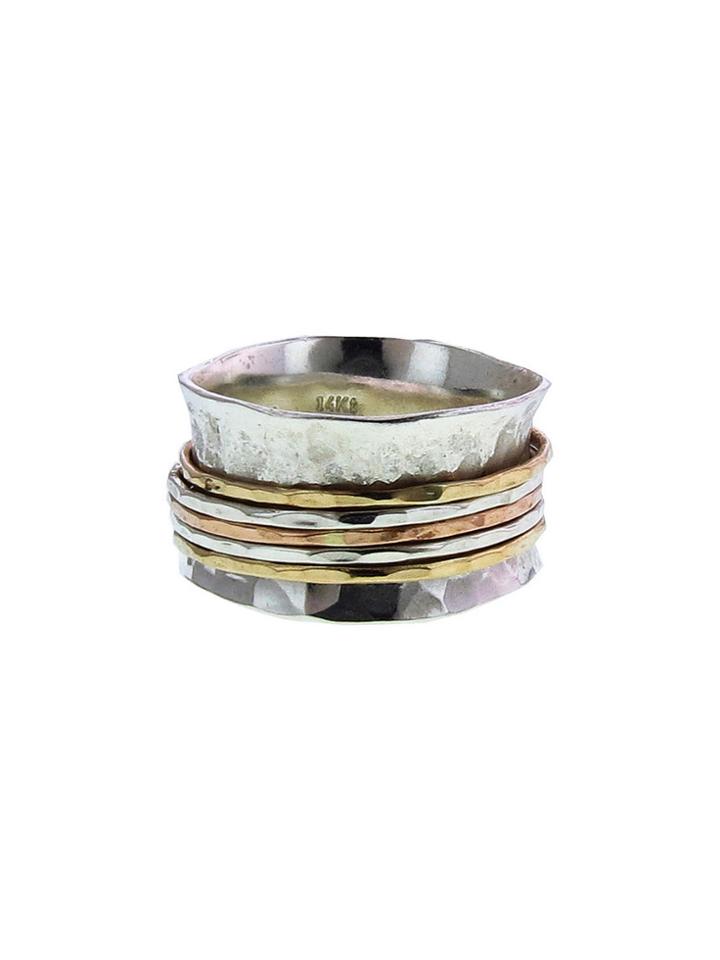 David Tishbi Wide Sterling Band - 5 Mixed Spinner Rings