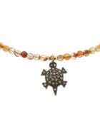Catherine Michiels Anacapri Carnelian Bead Necklace With Small Diamond Turtle