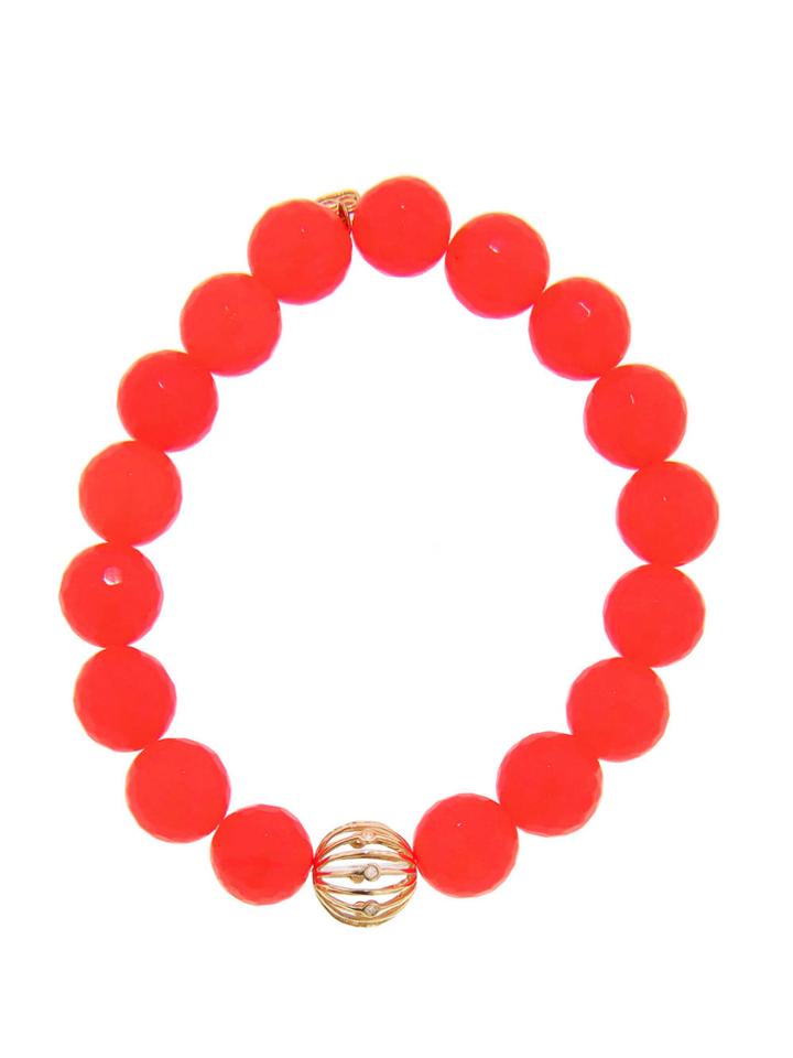 Sydney Evan Yellow Gold Wire Bead With Diamonds On Orange Agate Bead Bracelet