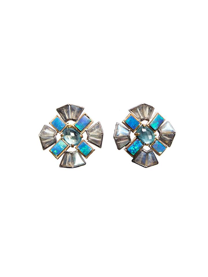 Nak Armstrong Boulder Opal And Aqua Button Earrings
